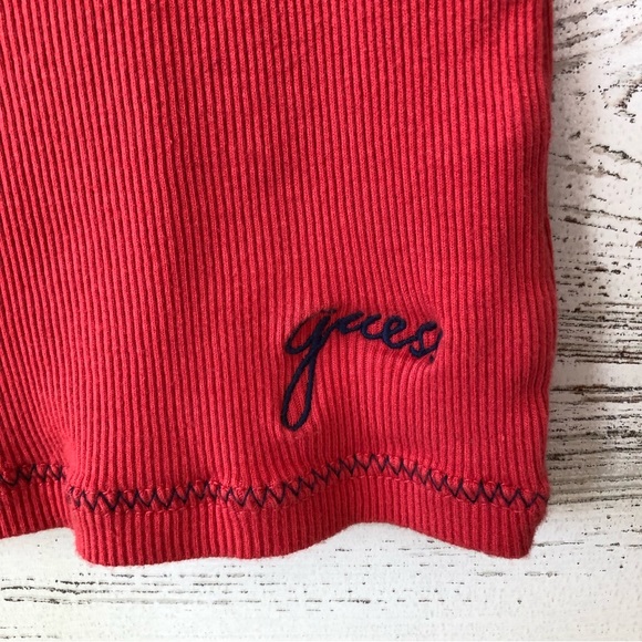 *3/$20* GUESS Y2K Sequin Sparkle Heart Ribbed Fitted Tank S Red - Picture 4 of 5